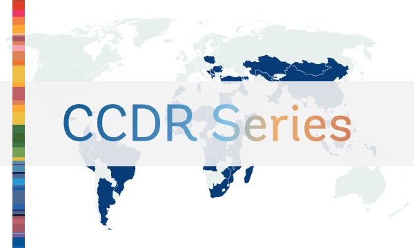 Map of the World with the countries that have published CCDR reports highlighted and a text 